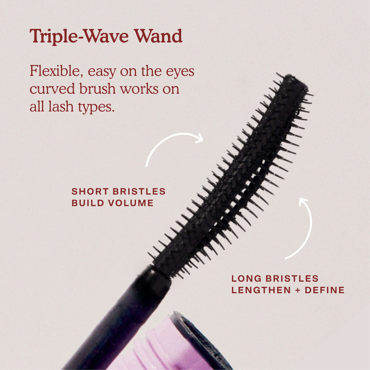 Makeup brush with text explaining its features on a light gray background [Shared]