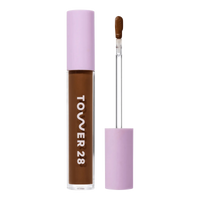 Tower 28 Beauty Swipe Serum Concealer in the shade 19.0 WEHO, shown with the tube standing upright next to the open applicator wand to reveal the product. [19.0 WEHO]